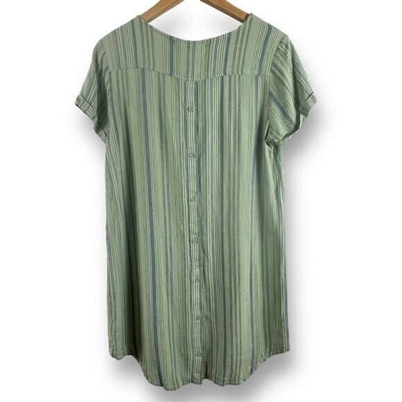 Cloth & Stone Women's S Button Back Linen Tee Shirt Dress Sage Green Stripe - Picture 2 of 11